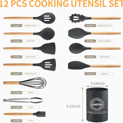 12-Piece Silicone Cooking Utensil Set – Heat-Resistant Kitchen Tools Gray