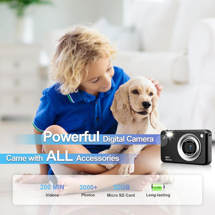 Compact Kids Camera 1080P FHD 48MP 16X Zoom Anti-Shake 32GB Card