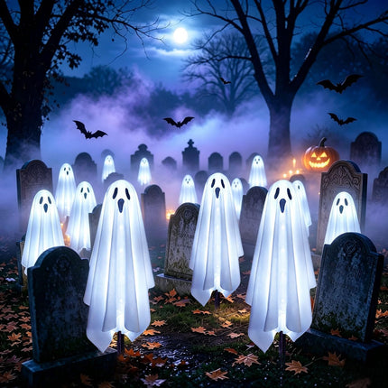 6-Pack Solar Ghost Pathway Lights, Cool White Halloween Yard, Lawn & Garden Decor