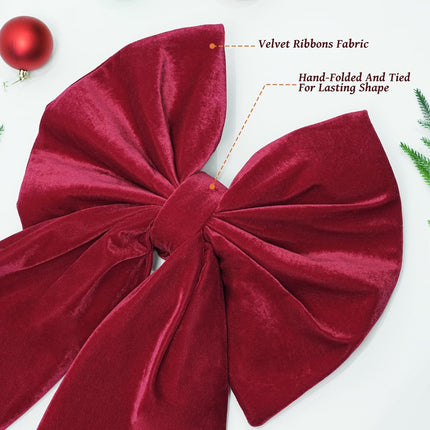 Christmas Velvet Bows – 36x18" Burgundy Ribbon Tree Topper & Holiday Decor