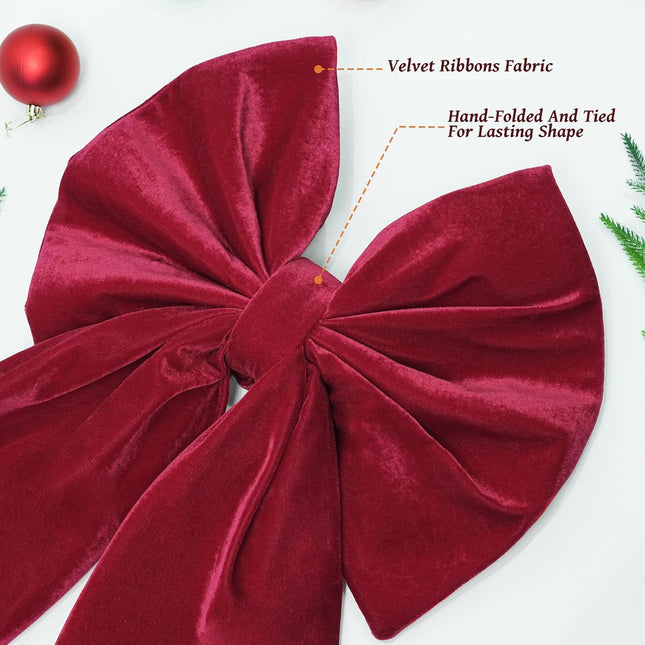 Christmas Velvet Bows – 36x18" Burgundy Ribbon Tree Topper & Holiday Decor