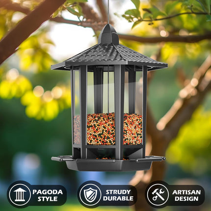 2 Pack Hanging Bird Feeders, Retro Pagoda Design, Outdoor Wild Bird Feeder