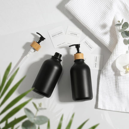 2-Pack Black Soap Dispensers 17oz, Bamboo Pump, Refillable Hand & Dish Soap Bottles