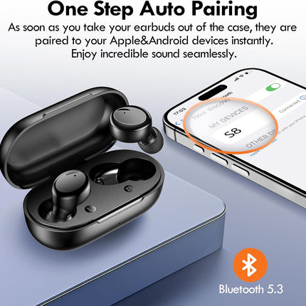 True Wireless Bluetooth 5.3 Earbuds 48H Playtime In-Ear Headphones Black