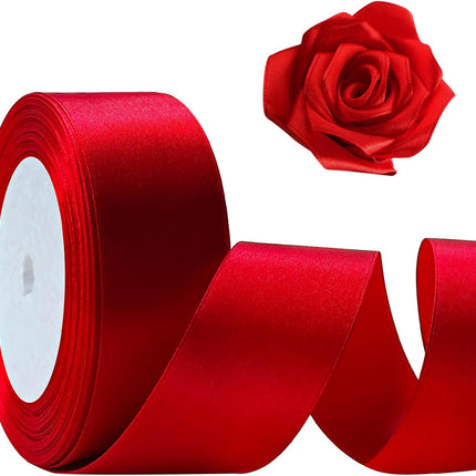25 Yards Red Satin Ribbon 1.5 Inch Single Face Polyester Craft Gift Wrap