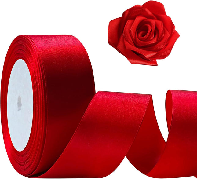 25 Yards Red Satin Ribbon 1.5 Inch Single Face Polyester Craft Gift Wrap