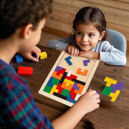 Wooden Blocks Puzzle 2-Pack – Russian Tangram Brain Teaser, STEM Toy