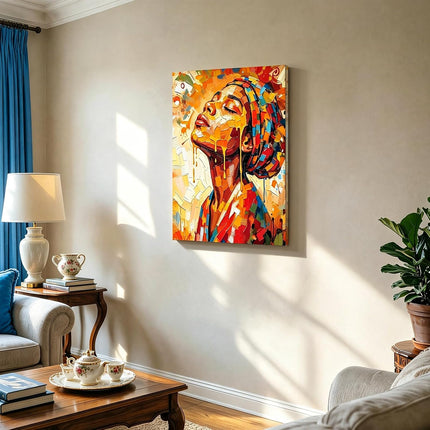African American Wall Art, Abstract Black Woman Canvas Print, Colorful Tribal Decor