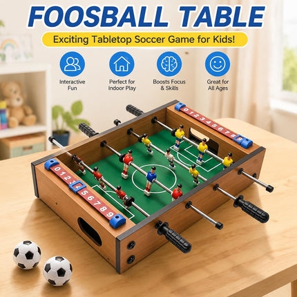 Mini Foosball Table Soccer Game, Wooden Tabletop Football Set with Balls