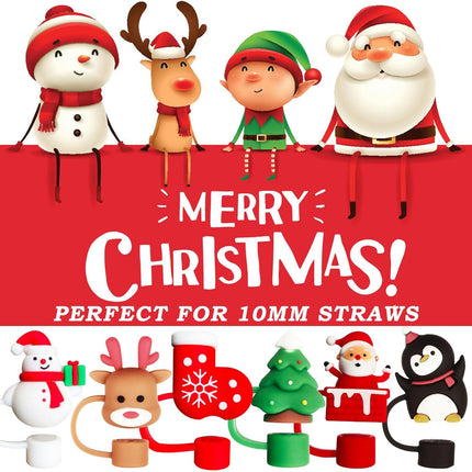 6PCS Christmas Straw Covers for Stanley 30/40oz Tumblers – Silicone 10mm Toppers