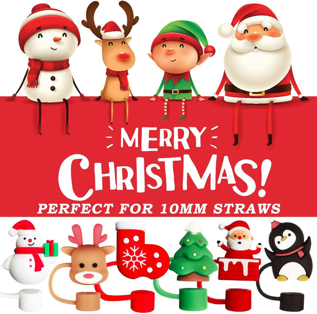 6PCS Christmas Straw Covers for Stanley 30/40oz Tumblers – Silicone 10mm Toppers