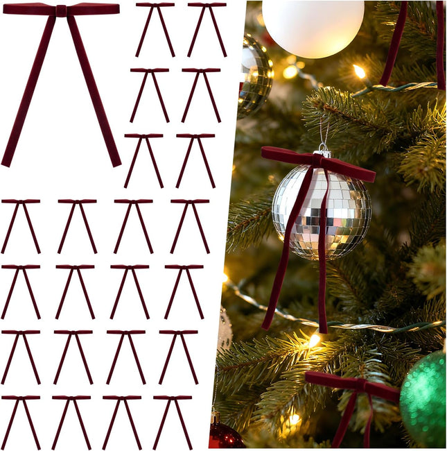 30 Pcs Burgundy Velvet Christmas Bows – 5x7" Vintage Tree & Wreath Decorations