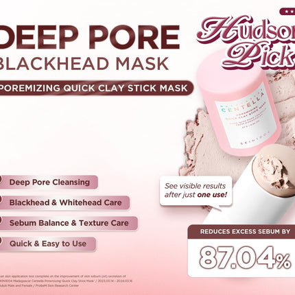 Hudson's Pick Poremizing Clay Stick Mask 0.95oz, Centella Kaolin Pore Sebum Care