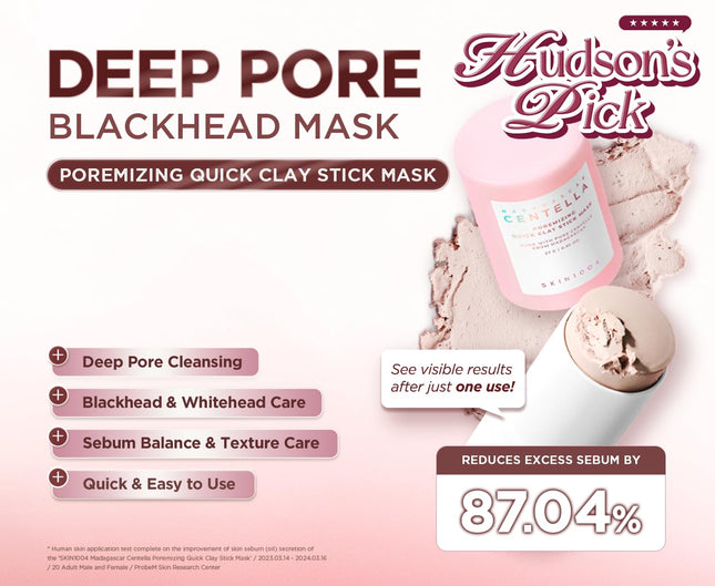Hudson's Pick Poremizing Clay Stick Mask 0.95oz, Centella Kaolin Pore Sebum Care