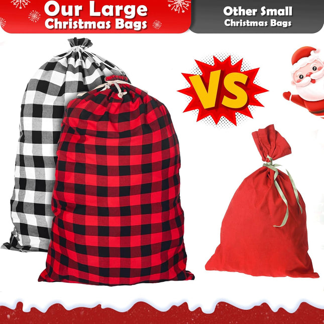 New Upgraded Large Fabric Drawstring Gift Bags – 47x28 Inch, 2 Pcs Buffalo Plaid Big Gift Bags