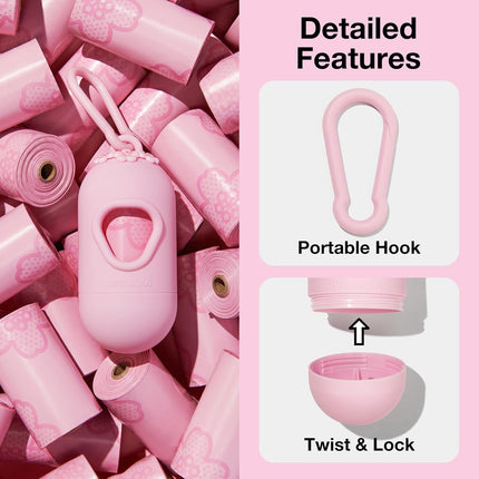 Dog Poop Bag Dispenser with Cherry Blossom Scented Bags – Leak-Proof, 105 Bags, Pink