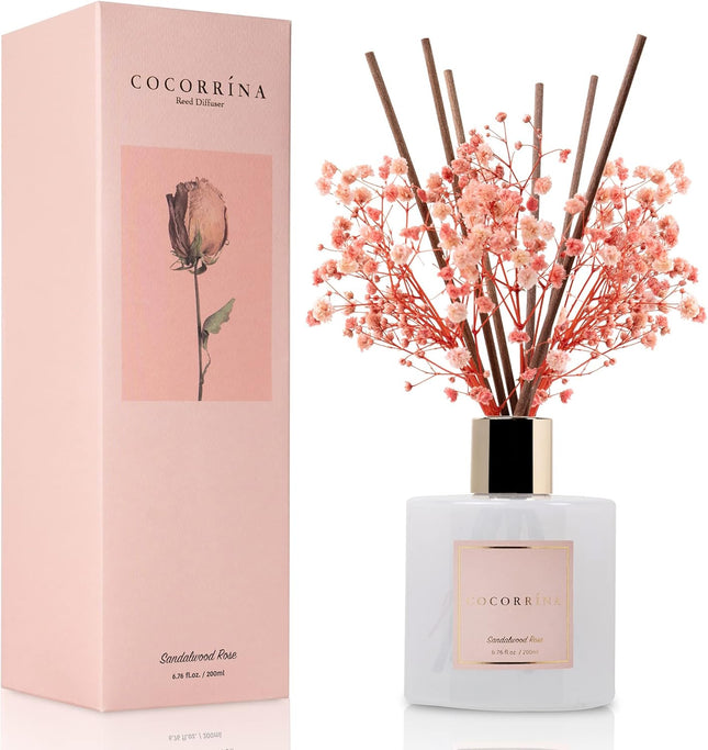Premium Reed Diffuser Set – Sandalwood Rose with Baby's Breath & Cotton Sticks (6.7oz)