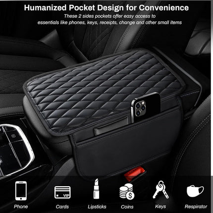 Upgraded Microfiber Leather Car Armrest Cover with 2 Storage Bags, Universal Fit