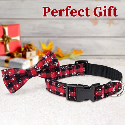 2-Pack Christmas Dog Collars – Plaid & Snowflake Bow Tie Designs with Light Adjustable Buckles