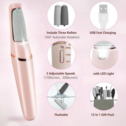 12-in-1 Electric Foot Callus Remover, Rechargeable Pedicure Kit for Dry Skin & Feet Care
