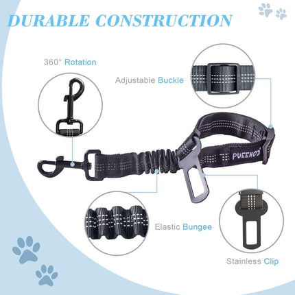 2-Pack Dog Seat Belts – Adjustable, Reflective Car Safety Belt with Bungee Buffer
