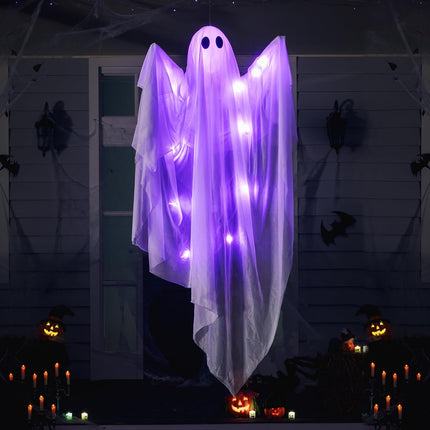 47in Light-Up Hanging Ghost with Purple LED, Timer, Waterproof Indoor Outdoor Decor