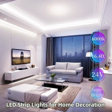 16.4ft White LED Strip Lights 300 LEDs Dimmable Remote Control Cuttable LED Tape