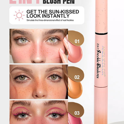 2-in-1 Freckle Pen with Blush, Waterproof Long-Lasting Sun-Kissed Makeup, Quick-Dry