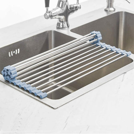 Over Sink Dish Drying Rack Roll Up Stainless Steel Foldable 17.5x11.8 Kitchen