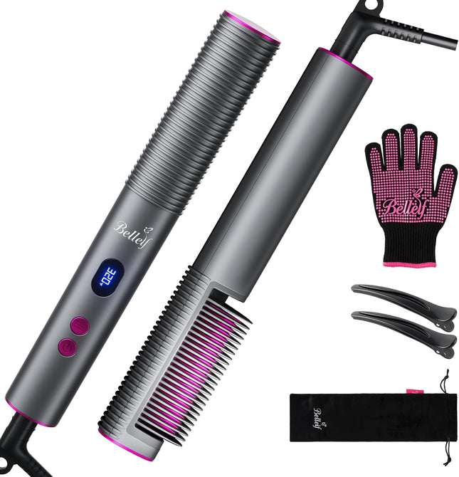 Portable Hair Straightener Comb 30S Fast Heat Dual Voltage Travel Tool
