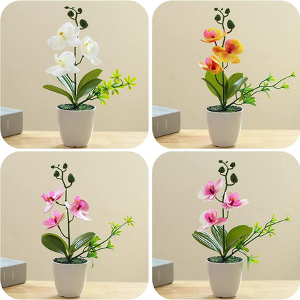 4-Pack Mini Artificial Orchid Flowers – Potted Fake Orchids with Vase, Multi-Color