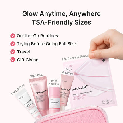 Glow Essentials Mini Skincare Travel Set, 5-Step Facial Care Routine Kit