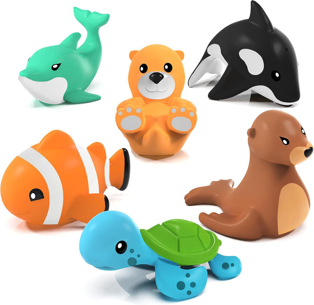 Marine Mold Free Bath Toys 6 Pack Sealed No Hole Baby Toddler Squeeze Pool Toys