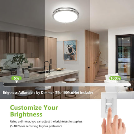 13 Inch Dimmable LED Ceiling Light Brushed Nickel 5CCT 2400LM Flush Mount Fixture