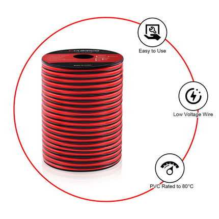 16AWG Automotive Electrical Wire 100FT, 2 Conductor Red/Black Cable