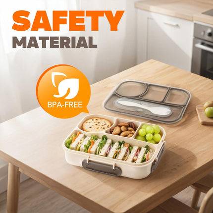 4 Compartment Bento Box Lunch Box BPA Free Dishwasher Safe Khaki Container