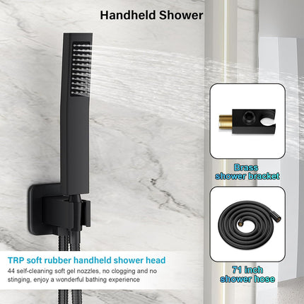 Wall Mounted Black Shower Faucet Set, Rainfall 10" Square Head with Valve Kit