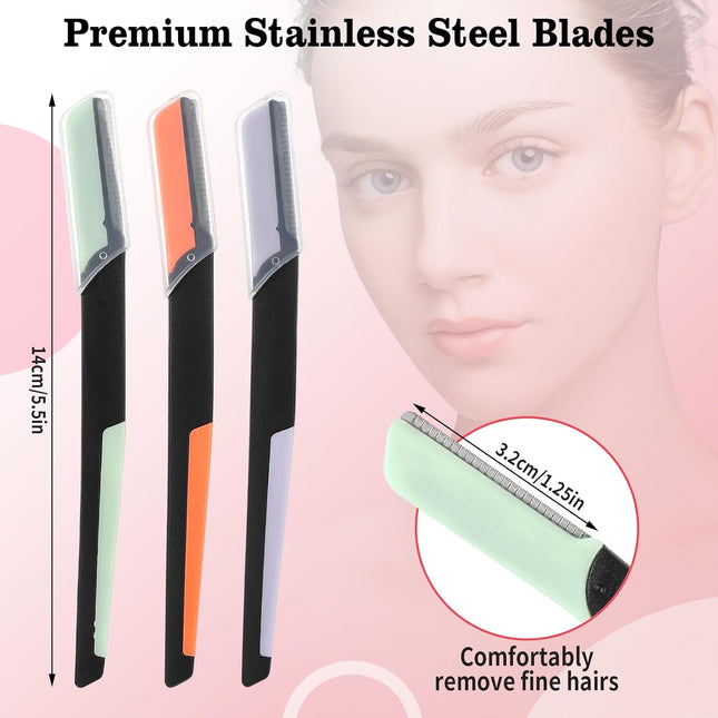 3-Pack Dual-Tone Eyebrow Razor – Exfoliating Face Shaver & Facial Hair Remover