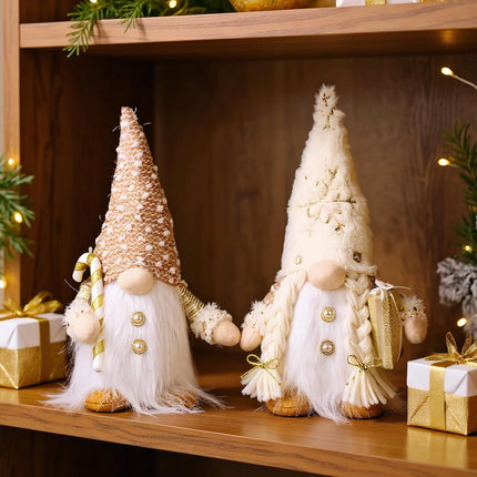 2PCS Handmade Elf & Santa Plush Figurines – Christmas Home Decorations