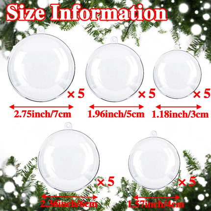 25PCS Clear Fillable Christmas Ornaments – 5 Different Sizes DIY Balls