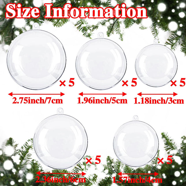 25PCS Clear Fillable Christmas Ornaments – 5 Different Sizes DIY Balls