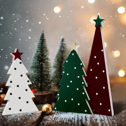 3PCS Christmas Tree Tabletop Signs – Wooden Miniature Xmas Home Decor