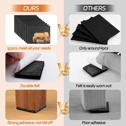 10-Piece Large Felt Pads – 8"x6", Self-Adhesive, Cuttable, Floor Protectors