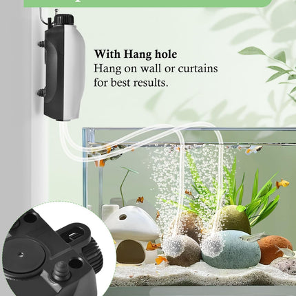 2W Nano Aquarium Air Pump, 57GPH Adjustable Dual Outlet Aerator for 1-50 Gallon Tanks
