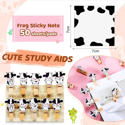 69 Pcs Cute Sticky Notes Set – Cartoon Pen, Stickers, Paperclips, Cow Design