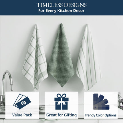 6 Pack Olive Cotton Kitchen Towels 18x28 Inch Absorbent Dish Tea Towels