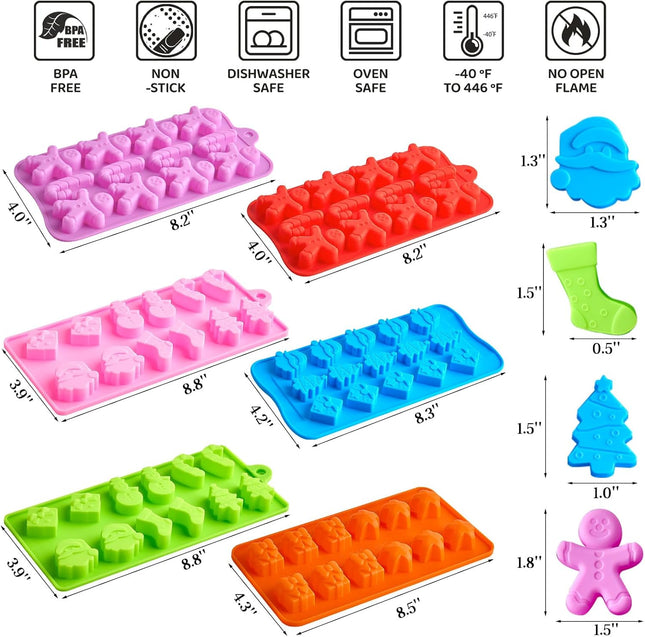 6-Pack Christmas Silicone Molds – Santa, Tree, Snowman & Gingerbread Shapes