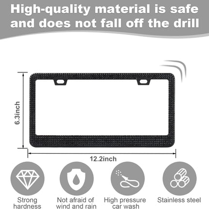 2-Pack Bling License Plate Frames for Women – Sparkly Rhinestone Diamond (Black)