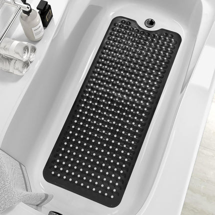 Bathroom Bathtub Mat Extra Long Nonslip Design with Suction Cups Black