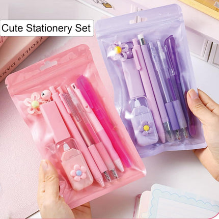 8 Pcs Cute Pink Stationery Set for Girls & Boys – Kawaii Candy Colors, Back to School